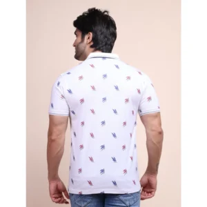Men's Casual Cotton Printed Polo Neck Half Sleeve T-Shirt (White) - Image 2