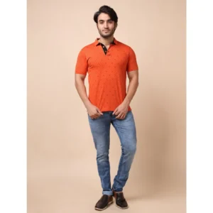 Men's Casual Cotton Printed Polo Neck Half Sleeve T-Shirt (Rust) - Image 7