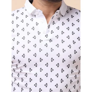 Men's Casual Cotton Printed Polo Neck Half Sleeve T-Shirt (White) - Image 6