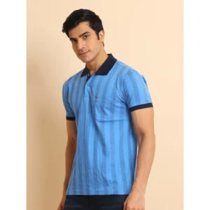Men's Casual Cotton Printed Polo Neck Half Sleeve T-Shirt (LightBlue) - Image 4