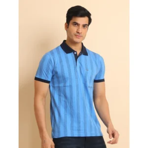 Men's Casual Cotton Printed Polo Neck Half Sleeve T-Shirt (LightBlue) - Image 3