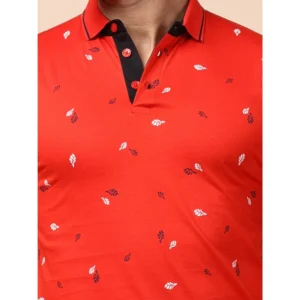 Men's Casual Cotton Printed Polo Neck Half Sleeve T-Shirt (Red) - Image 6