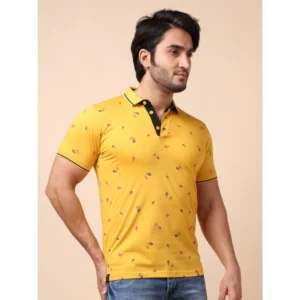 Men's Casual Cotton Printed Polo Neck Half Sleeve T-Shirt (Mustard) - Image 4