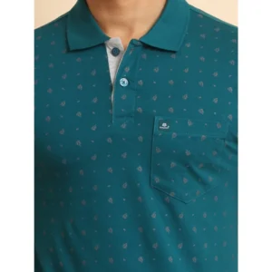 Men's Casual Cotton Printed Polo Neck Half Sleeve T-Shirt (Green) - Image 6