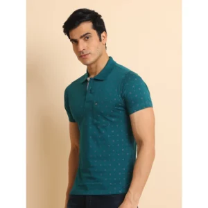 Men's Casual Cotton Printed Polo Neck Half Sleeve T-Shirt (Green) - Image 4