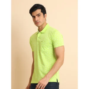 Men's Casual Cotton Printed Polo Neck Half Sleeve T-Shirt (Green) - Image 4