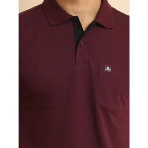 Men's Casual Cotton Printed Polo Neck Half Sleeve T-Shirt (Wine) - Image 6