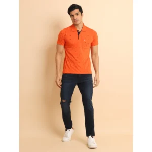 Men's Casual Cotton Printed Polo Neck Half Sleeve T-Shirt (Rust) - Image 7