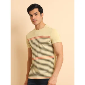 Men's Casual Cotton Printed Round Neck Half Sleeve T-Shirt (Beige) - Image 4