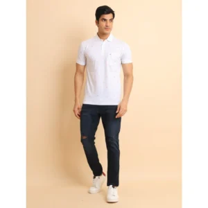 Men's Casual Cotton Printed Polo Neck Half Sleeve T-Shirt (White) - Image 7