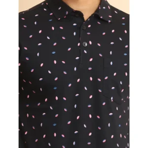 Men's Casual Cotton Printed Polo Neck Half Sleeve T-Shirt (Black) - Image 6