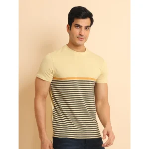 Men's Casual Cotton Printed Round Neck Half Sleeve T-Shirt (Brown) - Image 3
