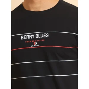 Men's Casual Cotton Printed Round Neck Half Sleeve T-Shirt (Black) - Image 6