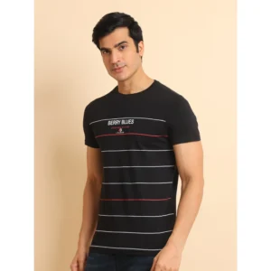 Men's Casual Cotton Printed Round Neck Half Sleeve T-Shirt (Black) - Image 4