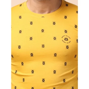 Men's Casual Cotton Printed Round Neck Full Sleeve T-Shirt (Mustard) - Image 6