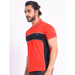 Men's Casual Cotton Printed Polo Neck Half Sleeve T-Shirt (Red) - Image 3