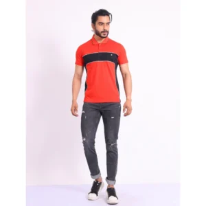 Men's Casual Cotton Printed Polo Neck Half Sleeve T-Shirt (Red) - Image 7