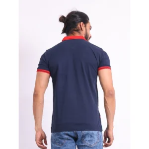 Men's Casual Cotton Printed Polo Neck Half Sleeve T-Shirt (Navy) - Image 2