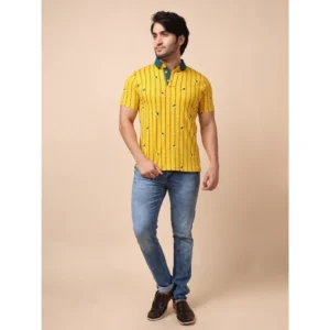 Men's Casual Cotton Printed Polo Neck Half Sleeve T-Shirt (Yellow) - Image 7