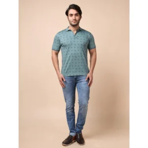 Men's Casual Cotton Printed Polo Neck Half Sleeve T-Shirt (Grey) - Image 7