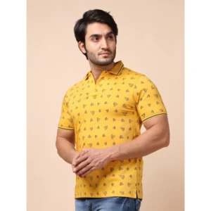 Men's Casual Cotton Printed Polo Neck Half Sleeve T-Shirt (Mustard) - Image 3