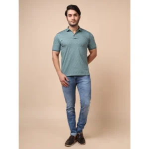 Men's Casual Cotton Printed Polo Neck Half Sleeve T-Shirt (Grey) - Image 7