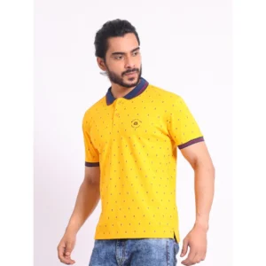 Men's Casual Cotton Printed Polo Neck Half Sleeve T-Shirt (Turmeric) - Image 3