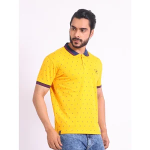 Men's Casual Cotton Printed Polo Neck Half Sleeve T-Shirt (Turmeric) - Image 4