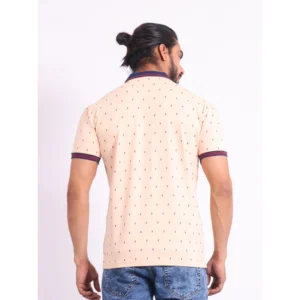 Men's Casual Cotton Printed Polo Neck Half Sleeve T-Shirt (Peach) - Image 2