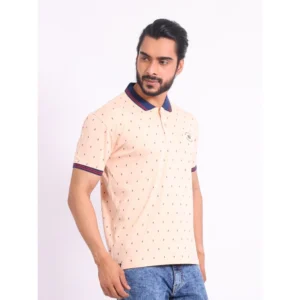 Men's Casual Cotton Printed Polo Neck Half Sleeve T-Shirt (Peach) - Image 3