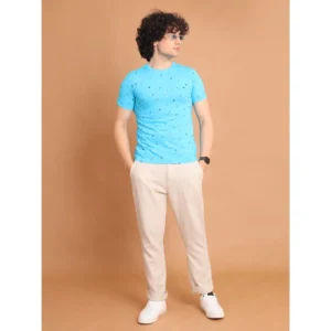 Men's Casual Cotton Printed Round Neck Half Sleeve T-Shirt (Skyblue) - Image 7