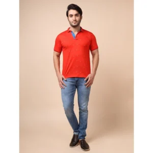 Men's Casual Cotton Printed Polo Neck Half Sleeve T-Shirt (Red) - Image 7