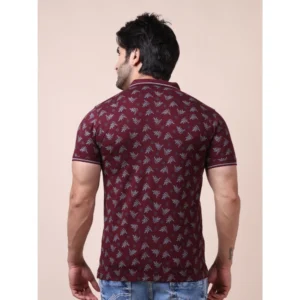 Men's Casual Cotton Printed Polo Neck Half Sleeve T-Shirt (Plum) - Image 2