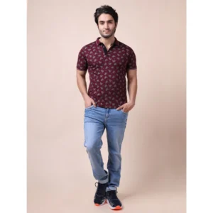 Men's Casual Cotton Printed Polo Neck Half Sleeve T-Shirt (Plum) - Image 7