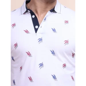 Men's Casual Cotton Printed Polo Neck Half Sleeve T-Shirt (White) - Image 6