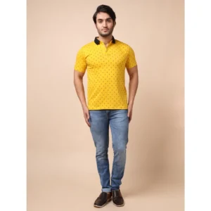 Men's Casual Cotton Printed Polo Neck Half Sleeve T-Shirt (Yellow) - Image 7