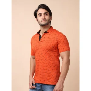 Men's Casual Cotton Printed Polo Neck Half Sleeve T-Shirt (Rust) - Image 3