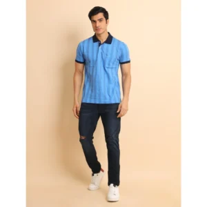 Men's Casual Cotton Printed Polo Neck Half Sleeve T-Shirt (LightBlue) - Image 7