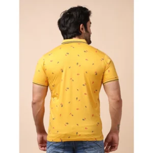 Men's Casual Cotton Printed Polo Neck Half Sleeve T-Shirt (Mustard) - Image 2