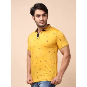 Men's Casual Cotton Printed Polo Neck Half Sleeve T-Shirt (Mustard) - Image 3
