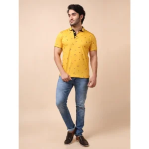 Men's Casual Cotton Printed Polo Neck Half Sleeve T-Shirt (Mustard) - Image 7