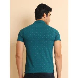 Men's Casual Cotton Printed Polo Neck Half Sleeve T-Shirt (Green) - Image 2