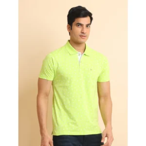 Men's Casual Cotton Printed Polo Neck Half Sleeve T-Shirt (Green) - Image 3