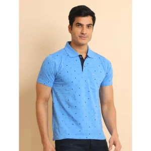 Men's Casual Cotton Printed Polo Neck Half Sleeve T-Shirt (Blue) - Image 3