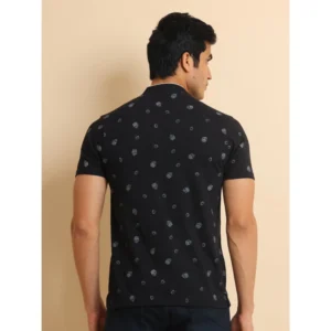 Men's Casual Cotton Printed Mandarin Collar Half Sleeve T-Shirt (Black) - Image 2