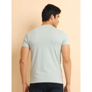 Men's Casual Cotton Printed Round Neck Half Sleeve T-Shirt (Grey) - Image 2