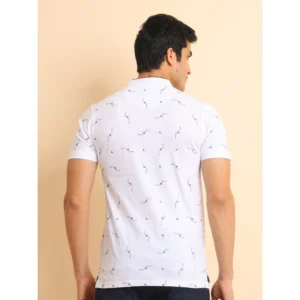 Men's Casual Cotton Printed Mandarin Collar Half Sleeve T-Shirt (White) - Image 2