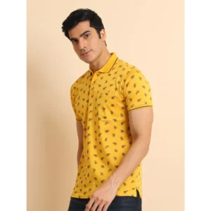 Men's Casual Cotton Printed Polo Neck Half Sleeve T-Shirt (Mustard) - Image 4