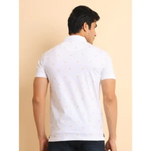 Men's Casual Cotton Printed Polo Neck Half Sleeve T-Shirt (White) - Image 2