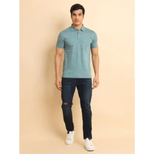Men's Casual Cotton Printed Polo Neck Half Sleeve T-Shirt (Grey) - Image 7
